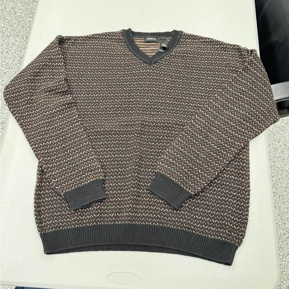 Claiborne Brown and Grey V-neck vintage sweater knitwear #menssweater